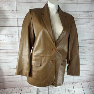 EXCELLED COLLECTION Women's Soft Leather Jacket Brown Size 14 Tall Lined Button
